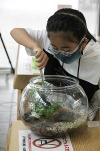 カエルに餌をあげるれんかさん