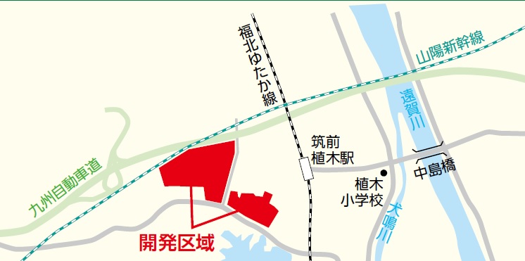 産業団地の開発区域の位置図を示したもの