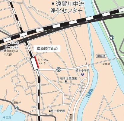 植木駅前の車両通行止め位置図