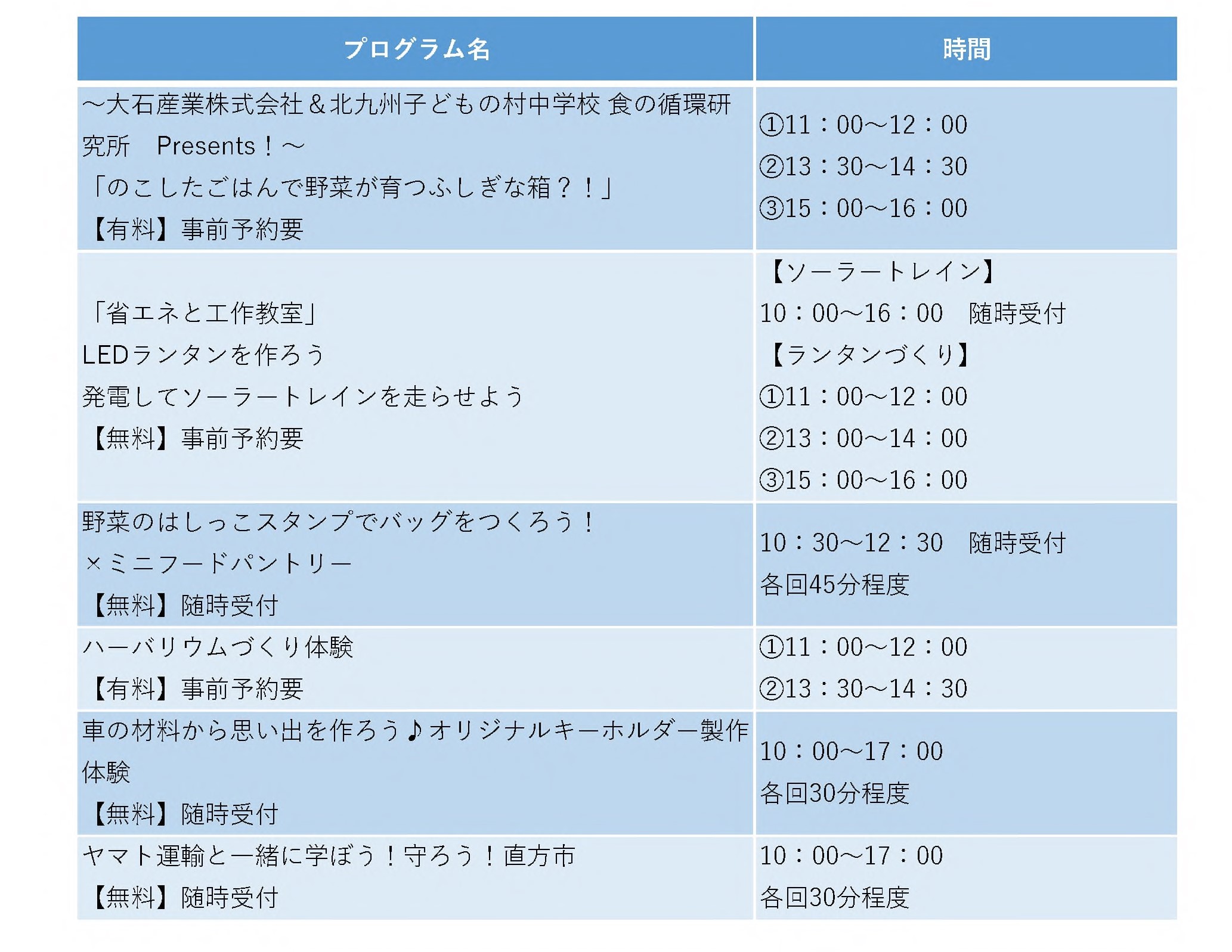 【プログラム開催時間】