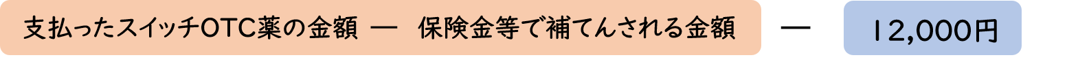 （支払ったスイッチOTC薬の金額ー保険金等で補てんされる金額）ー12,000円